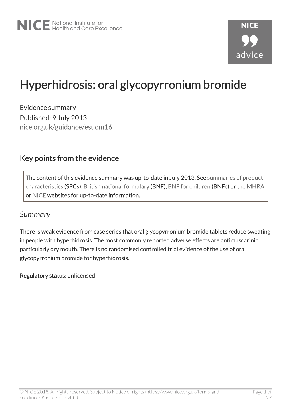 Or Hyperhidrosis: Oral Glycopyrronium Bromide Yrronium Bromide