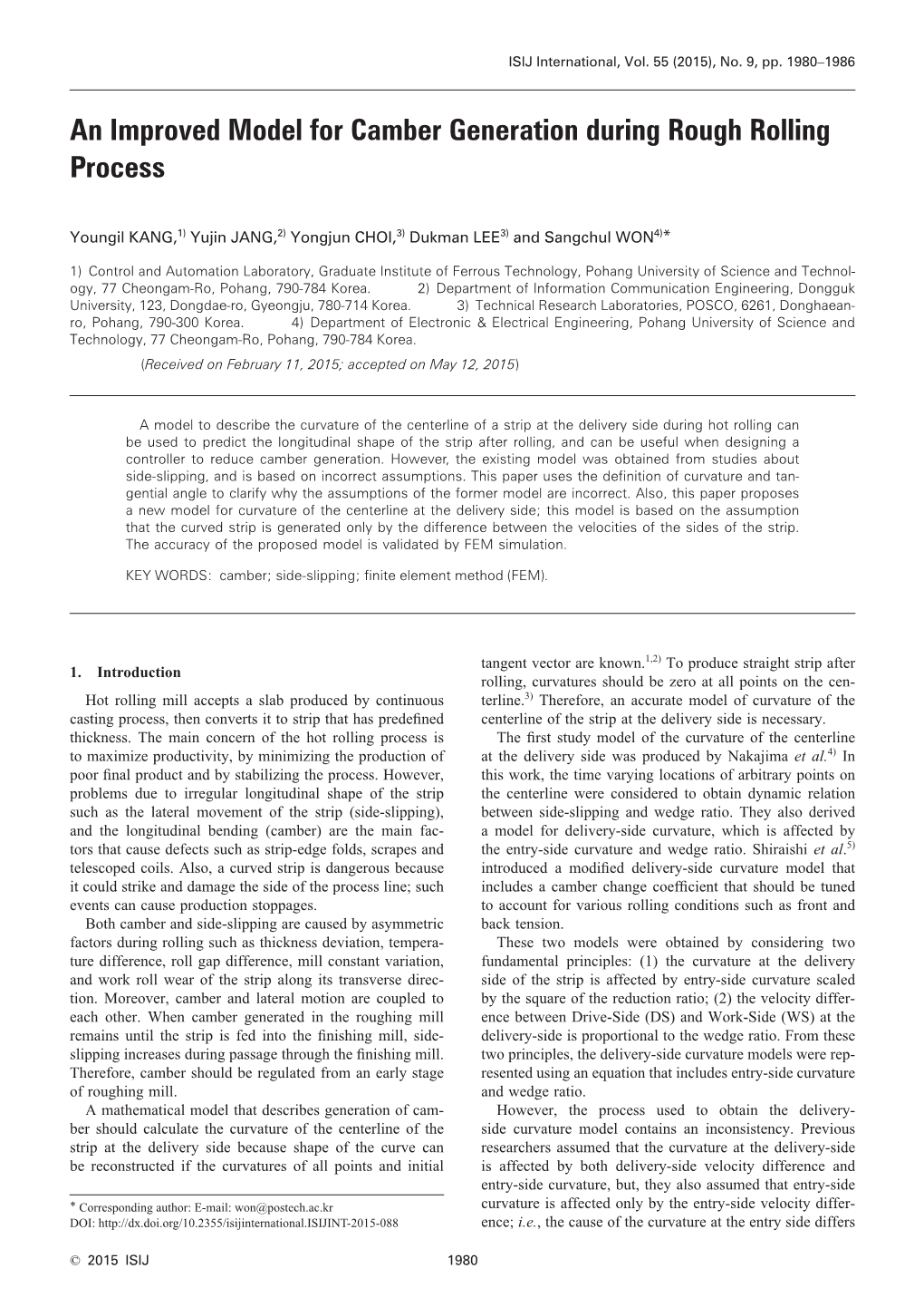 An Improved Model for Camber Generation During Rough Rolling Process