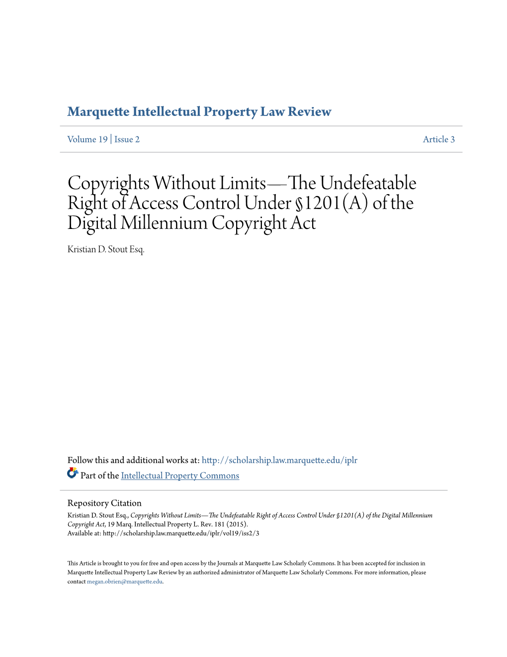 Copyrights Without Limitsâ•Flthe Undefeatable Right of Access