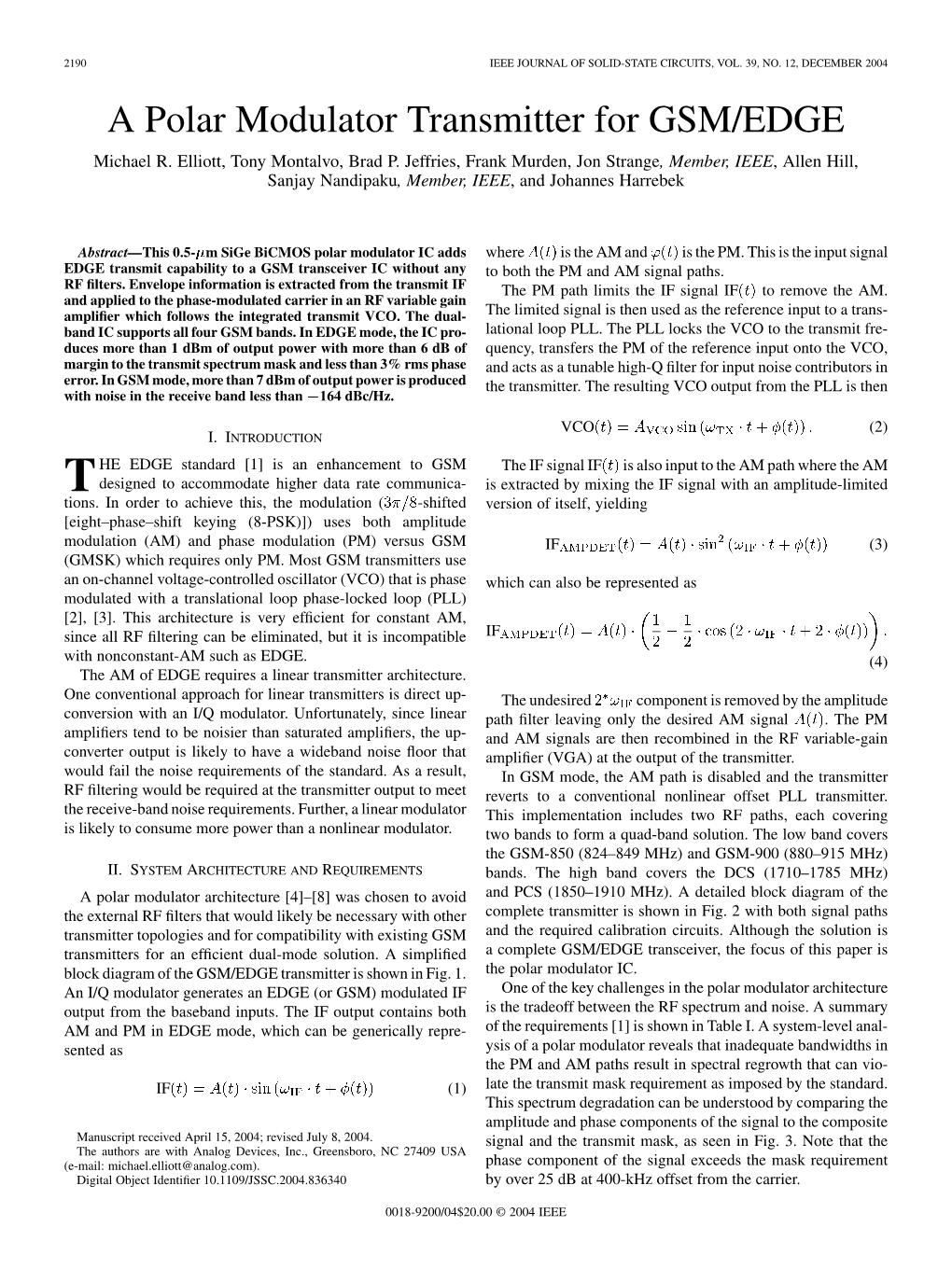 A Polar Modulator Transmitter for GSM/EDGE Michael R