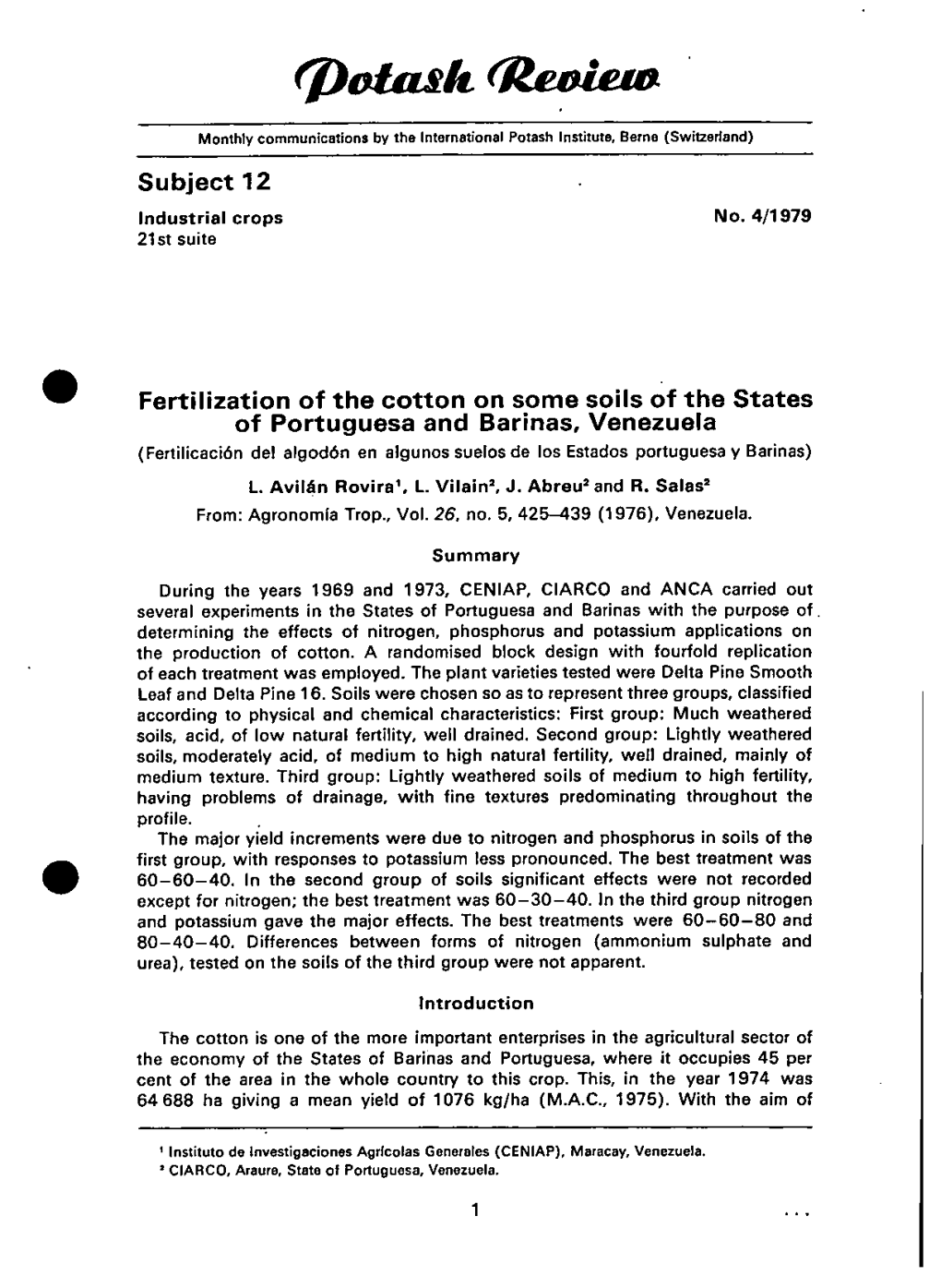 Subject 12 O Fertilization of the Cotton on Some Soils of the States Of