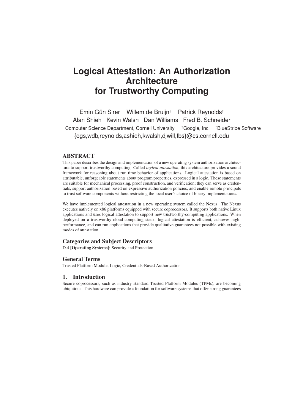Logical Attestation: an Authorization Architecture for Trustworthy Computing