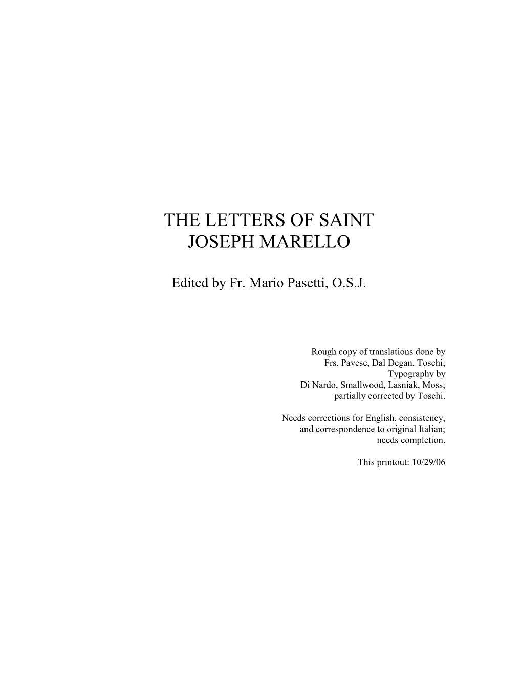 The Letters of Saint Joseph Marello