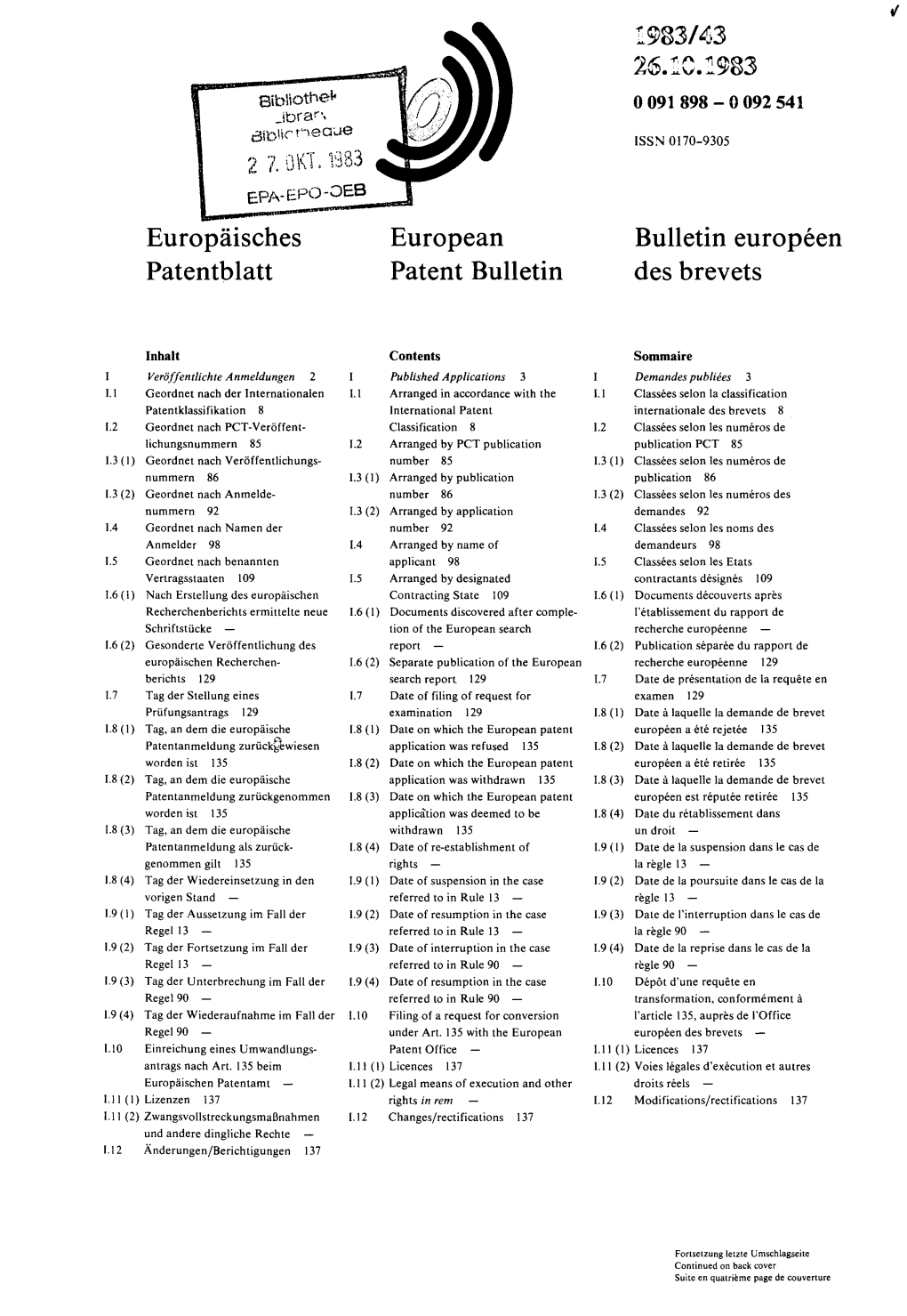 European Patent Bulletin 1983/43