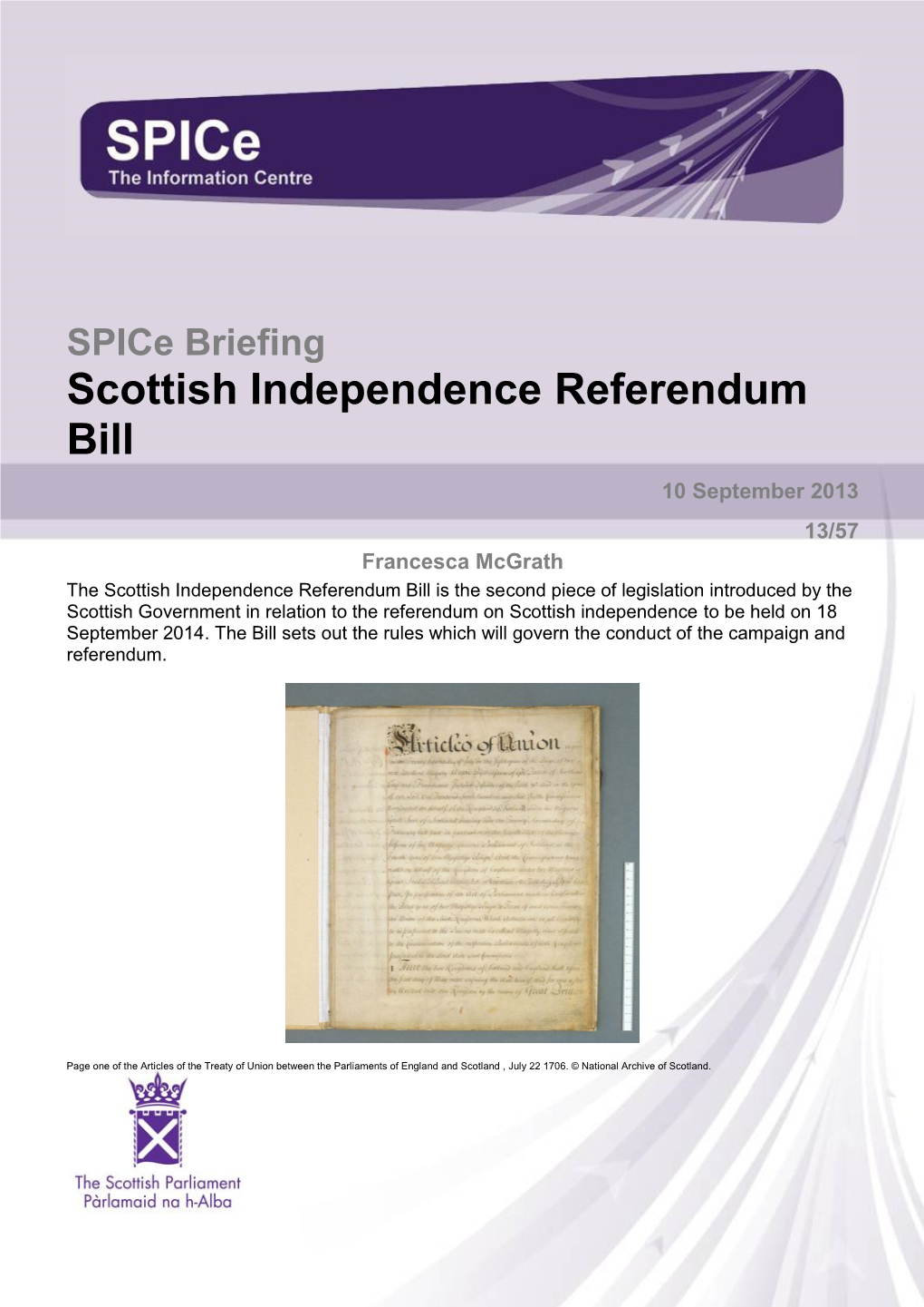 Spice Briefing Scottish Independence Referendum Bill