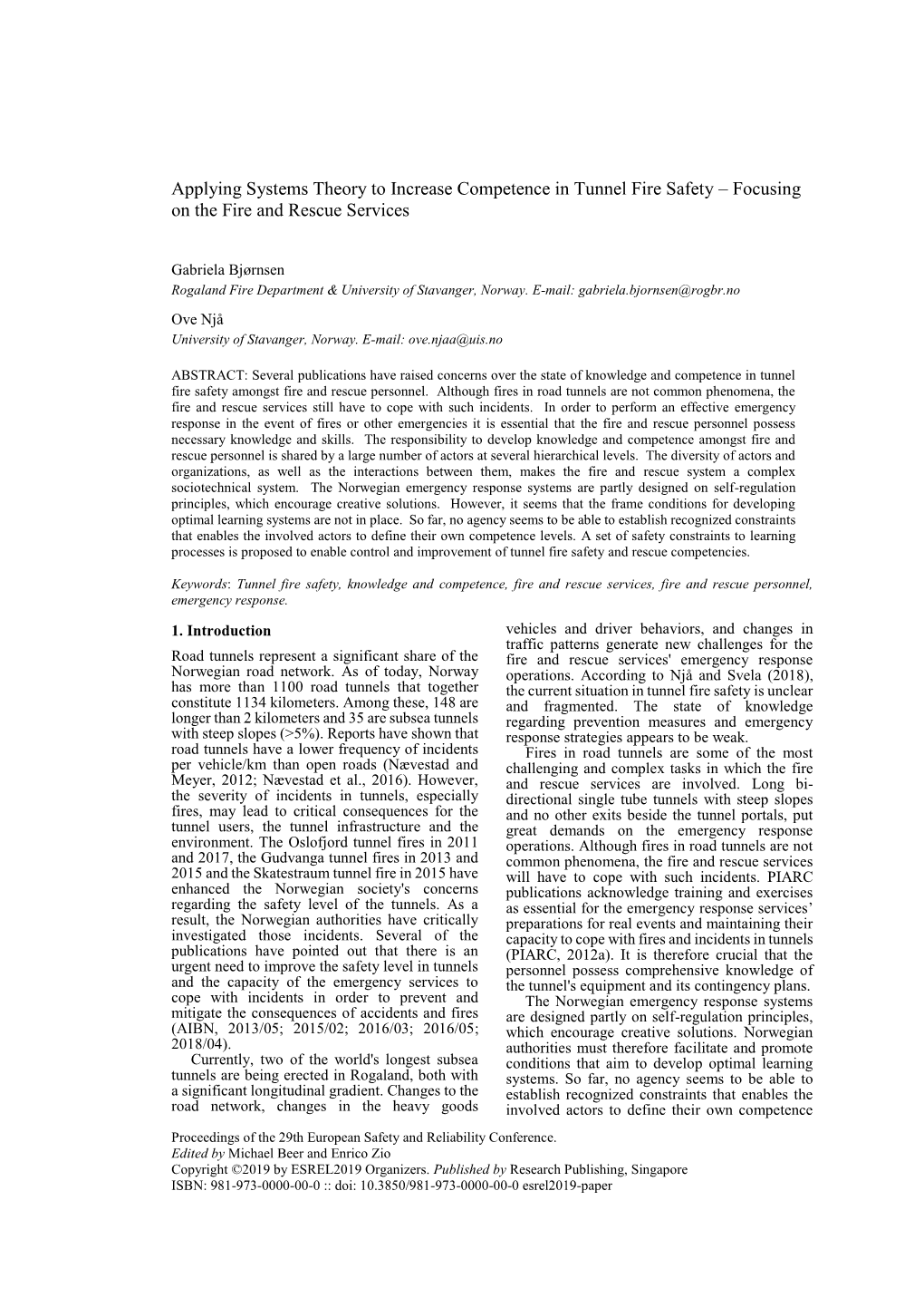 Applying Systems Theory to Increase Competence in Tunnel Fire Safety – Focusing on the Fire and Rescue Services