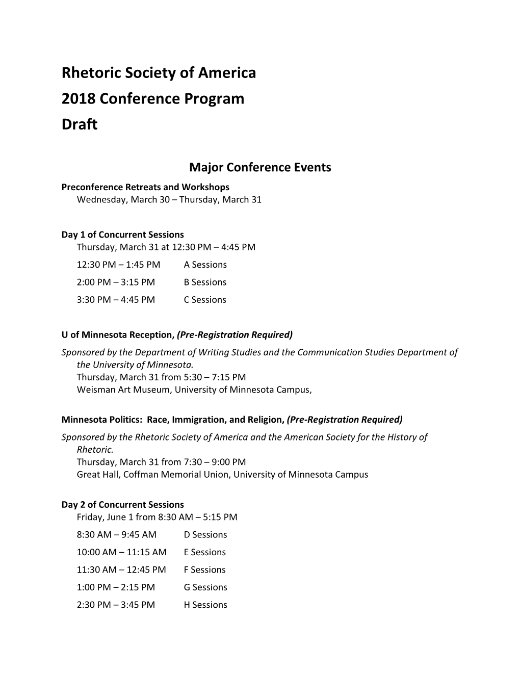 Rhetoric Society of America 2018 Conference Program Draft