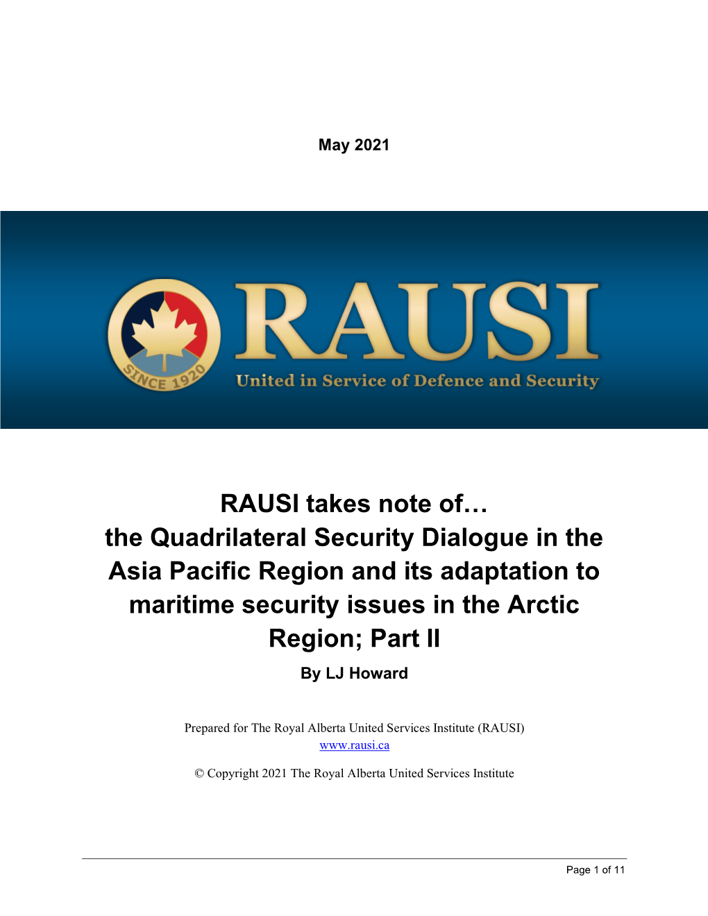 RAUSI Takes Note Of… the Quadrilateral Security Dialogue In