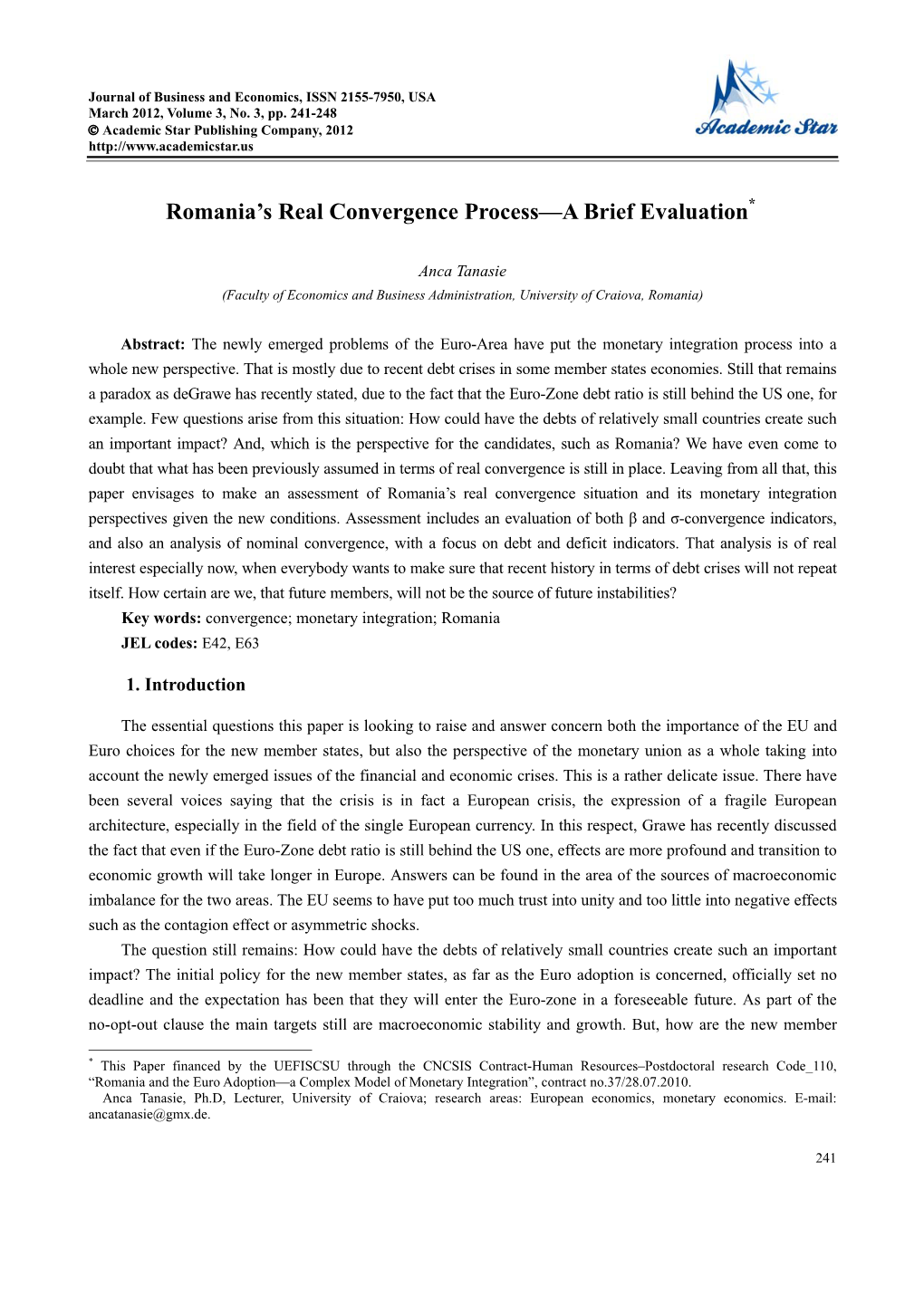 Romania's Real Convergence Process—A Brief Evaluation