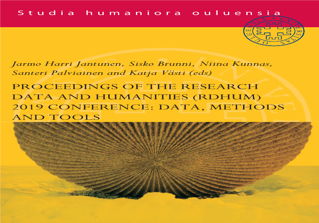 Proceedings of the Research Data and Humanities (Rdhum) 2019 Conference: Data, Methods and Tools K a Nsi