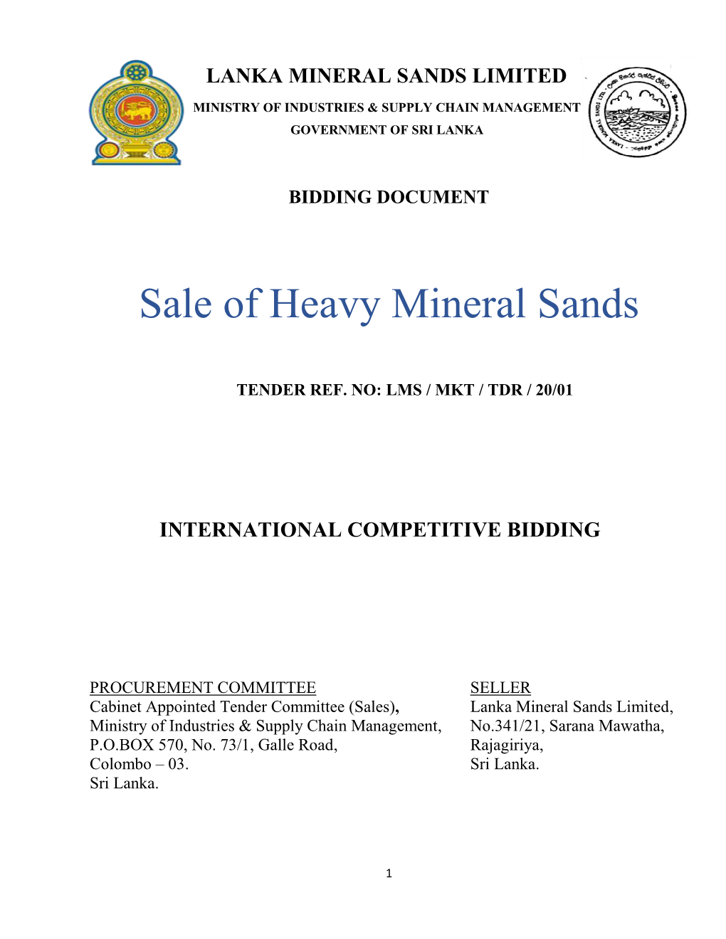 Sale of Heavy Mineral Sands