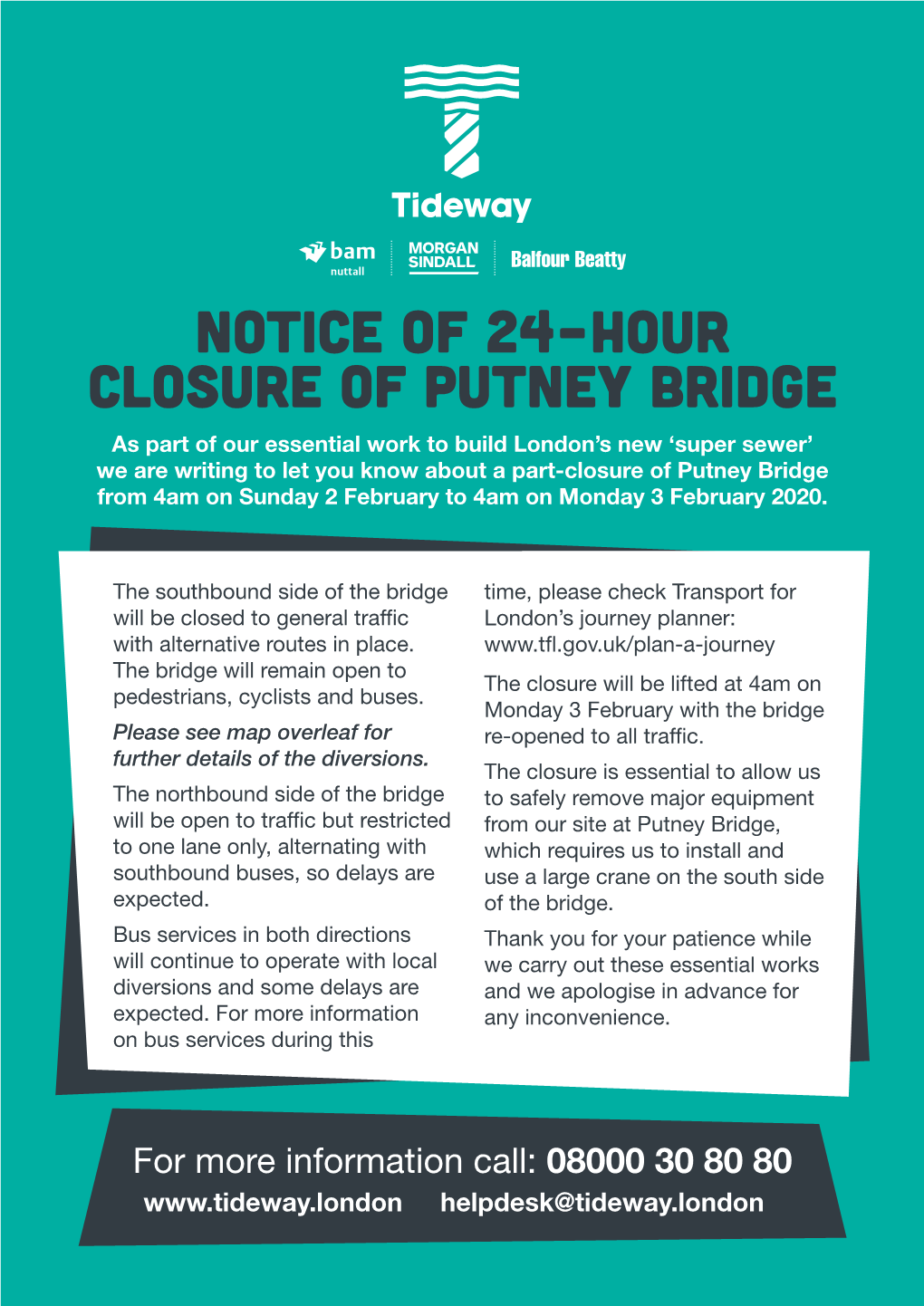 Notice of 24-Hour Closure of Putney Bridge