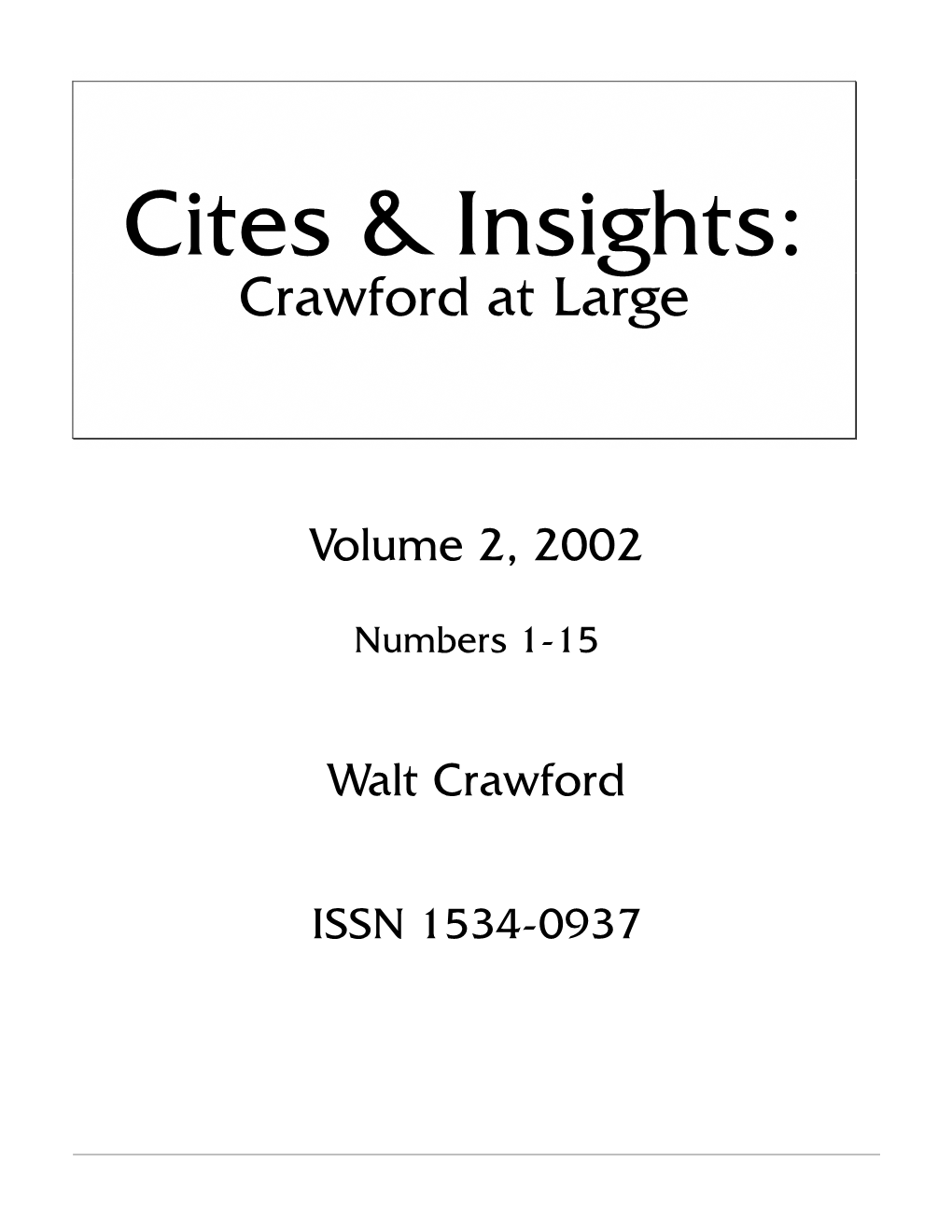 Indexes to Volume 2 1