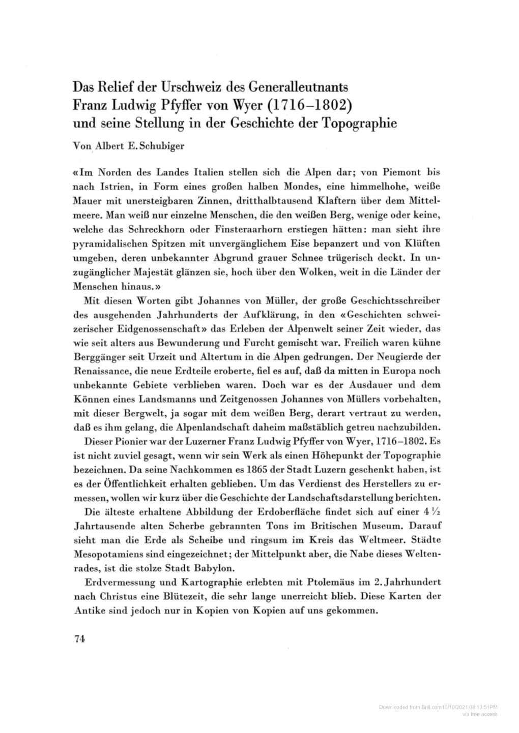 Das Relief Der Urschweiz Des Generalleutnants Franz Ludwig Pfyffer Von Wyer (1716-1802) Und Seine Stellung in Der Geschichte Der Topographie