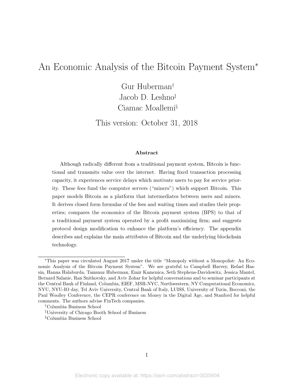An Economic Analysis of the Bitcoin Payment System∗