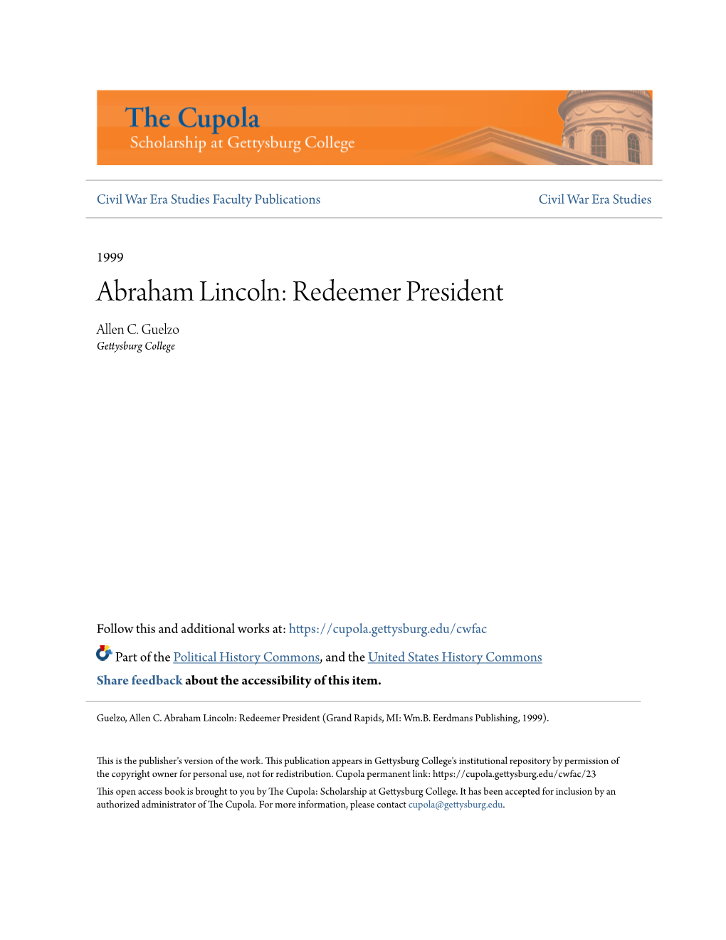 Abraham Lincoln: Redeemer President Allen C