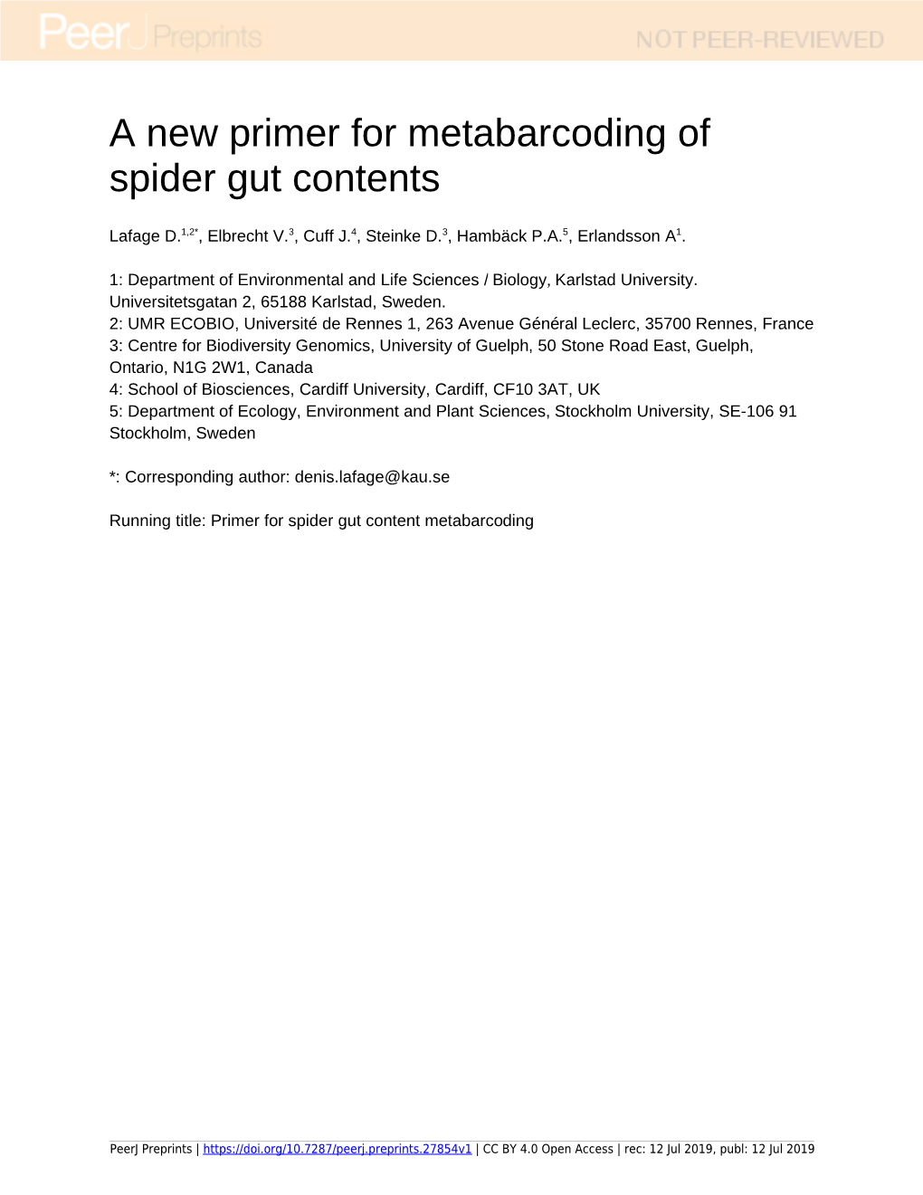 A New Primer for Metabarcoding of Spider Gut Contents