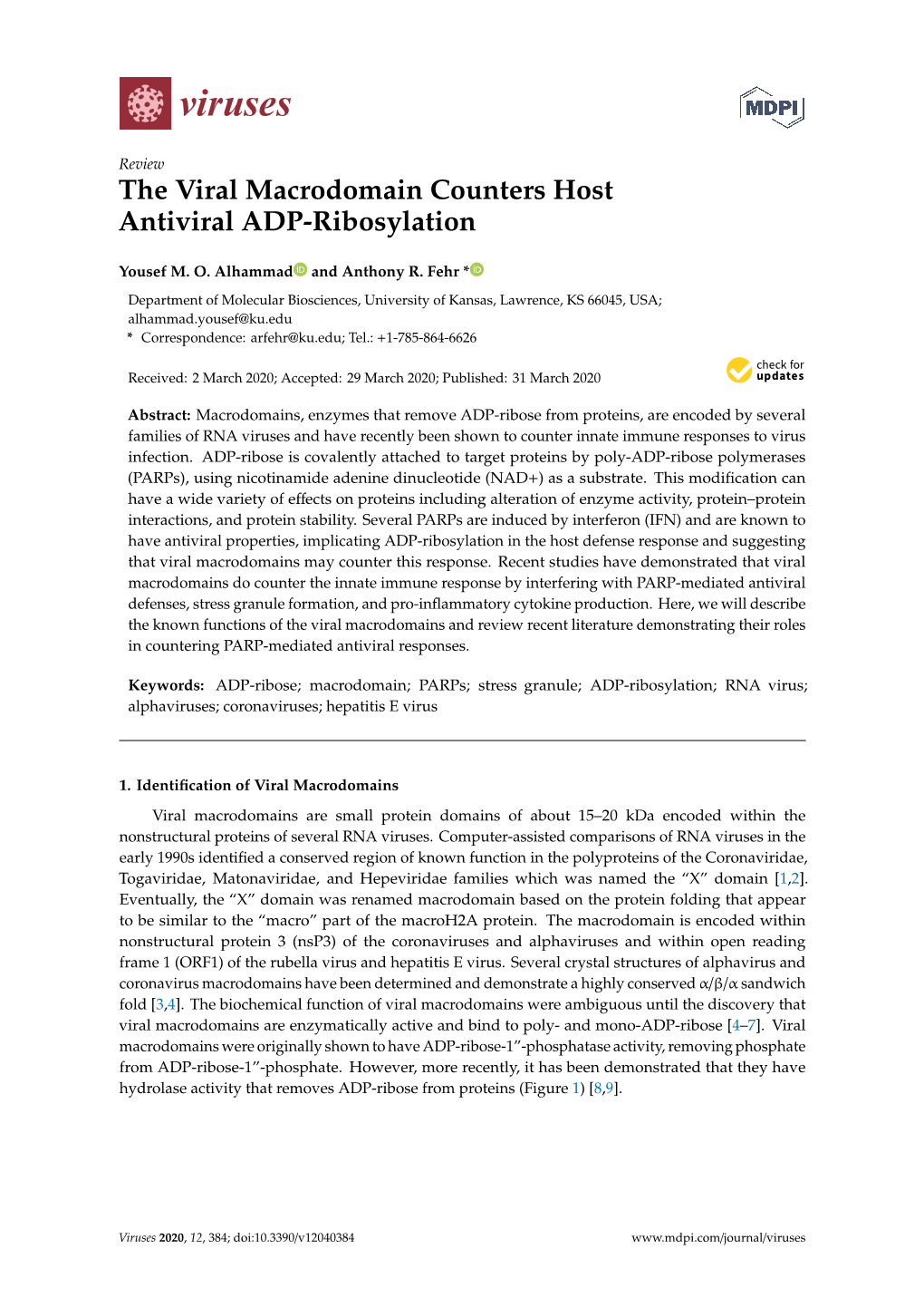 The Viral Macrodomain Counters Host Antiviral ADP-Ribosylation