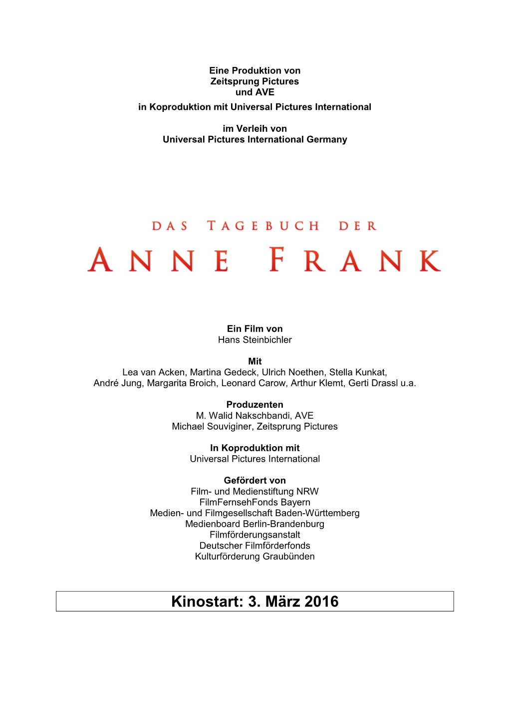 DAS TAGEBUCH DER ANNE FRANK Presseheft