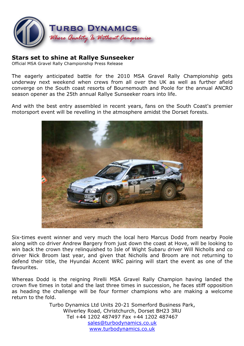 Stars Set to Shine at Rallye Sunseeker Official MSA Gravel Rally Championship Press Release