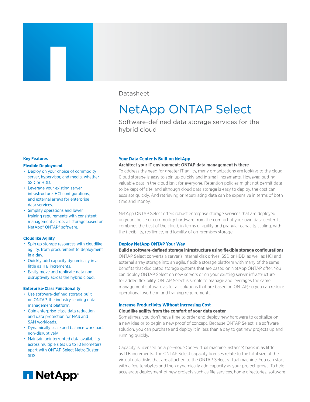 Netapp ONTAP Select Software-Defined Data Storage Services for the Hybrid Cloud