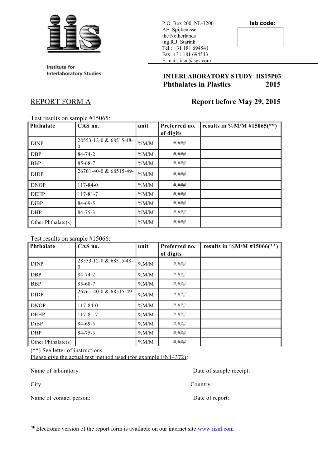 Interlaboratory Study Iis15p03