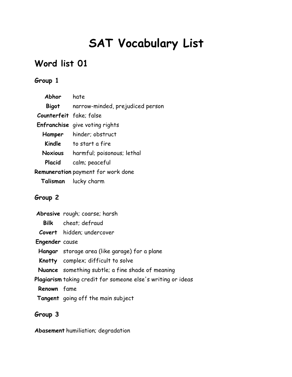 SAT Vocabulary List