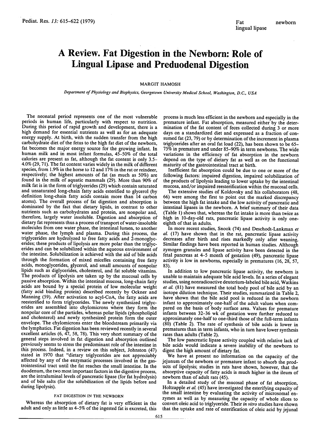 A Review. Fat Digestion in the Newborn: Role of Lingual Lipase and Preduodenal Digestion