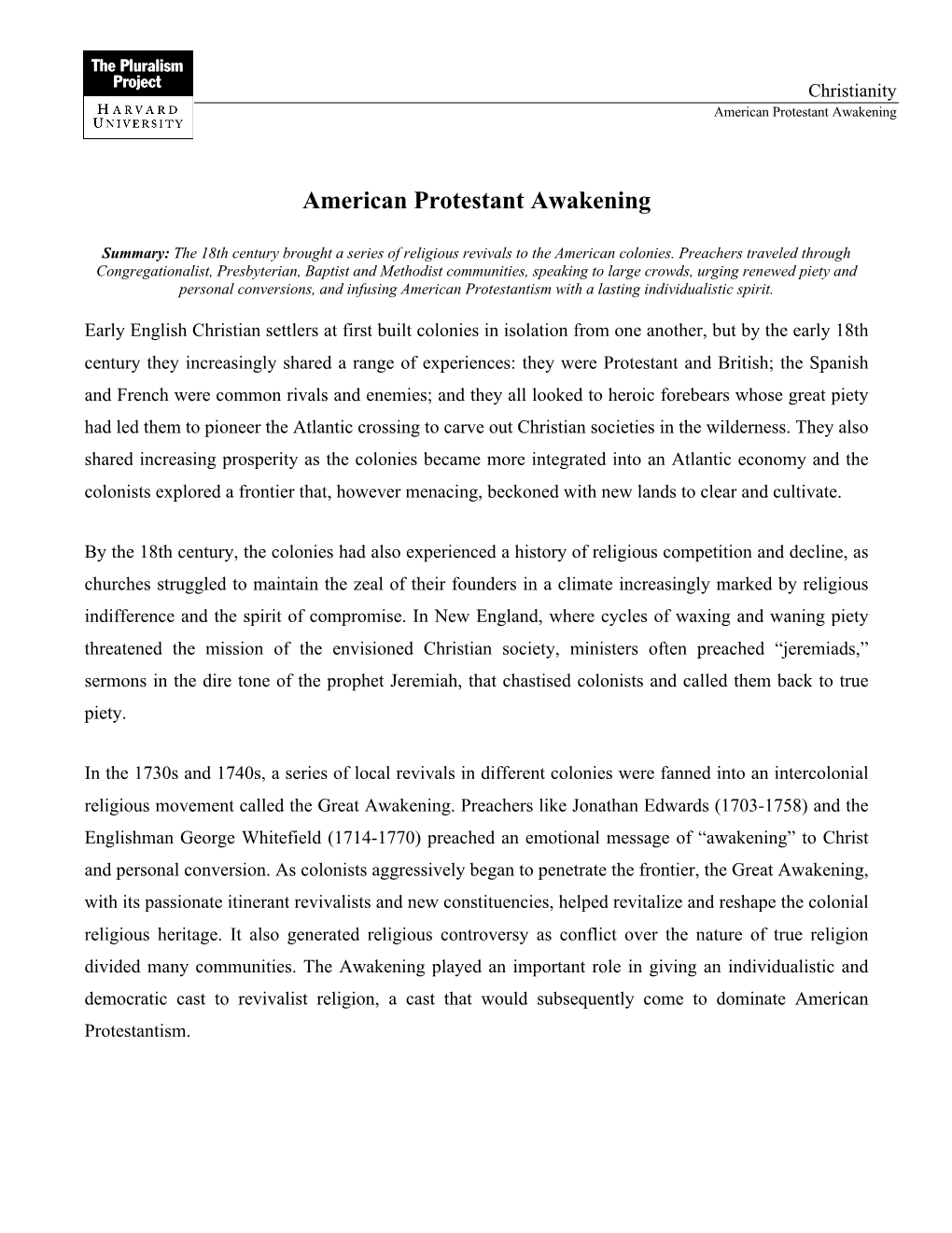 American Protestant Awakening