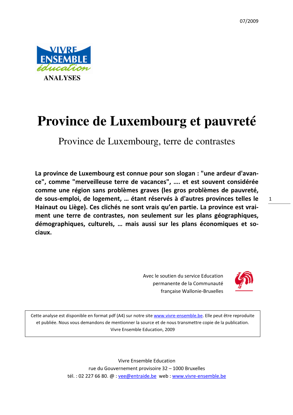 Province De Luxembourg Et Pauvreté Province De Luxembourg, Terre De Contrastes