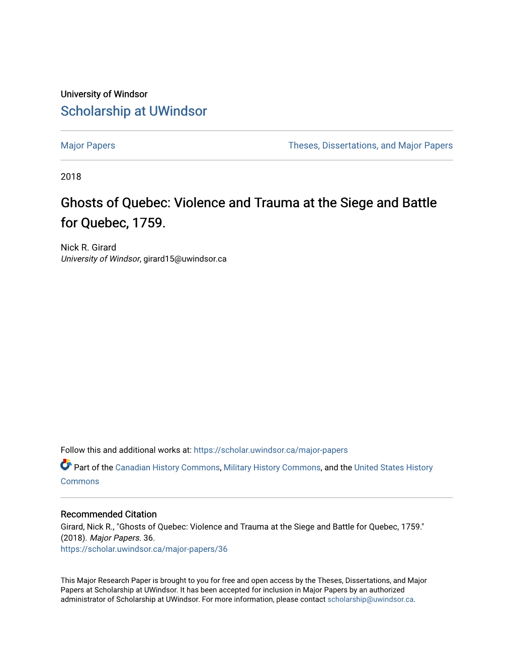 Violence and Trauma at the Siege and Battle for Quebec, 1759