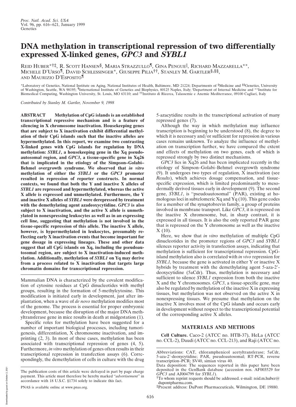 DNA Methylation in Transcriptional Repression of Two Differentially Expressed X-Linked Genes, GPC3 and SYBL1