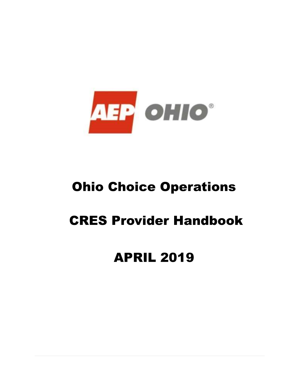 Ohio Choice Operations CRES Provider Handbook APRIL 2019