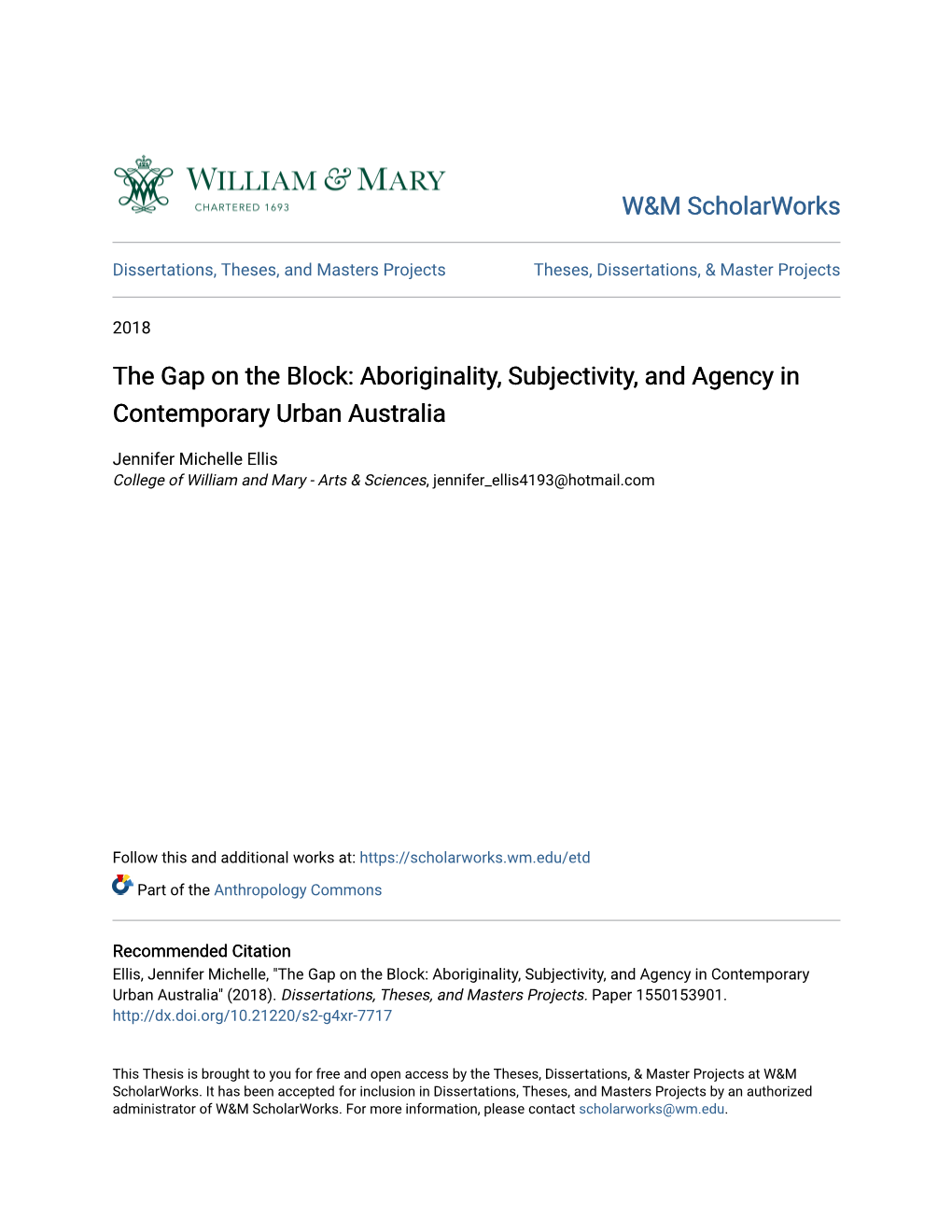 The Gap on the Block: Aboriginality, Subjectivity, and Agency in Contemporary Urban Australia