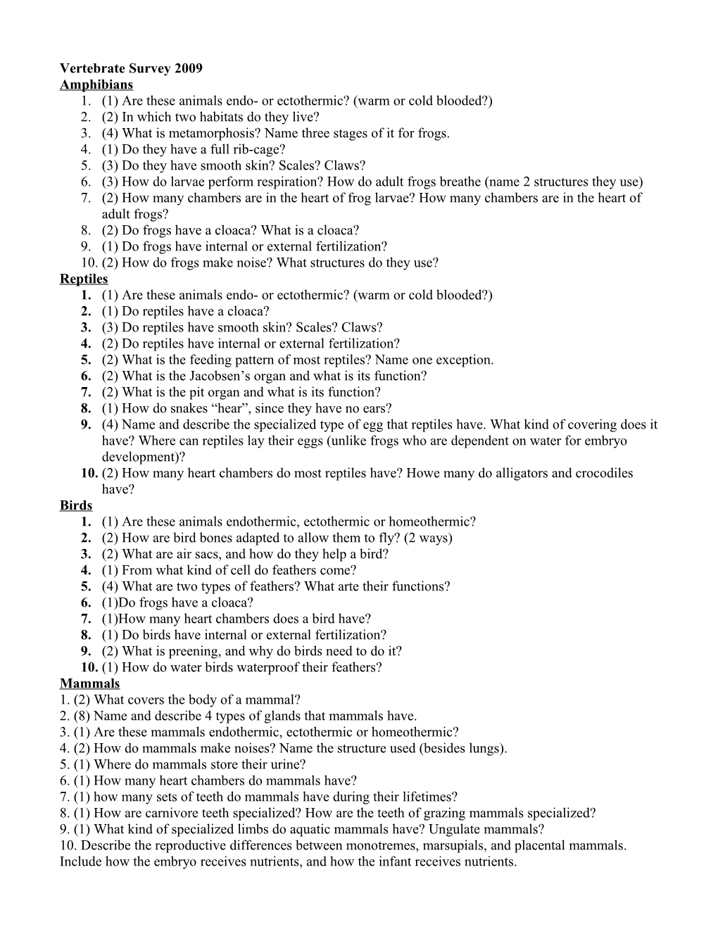 Vertebrate Survey 2009