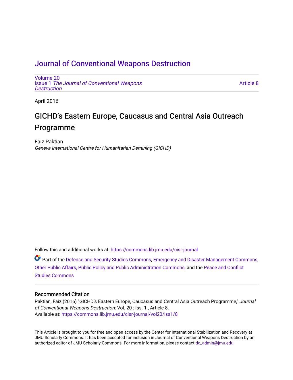 GICHD's Eastern Europe, Caucasus and Central Asia Outreach