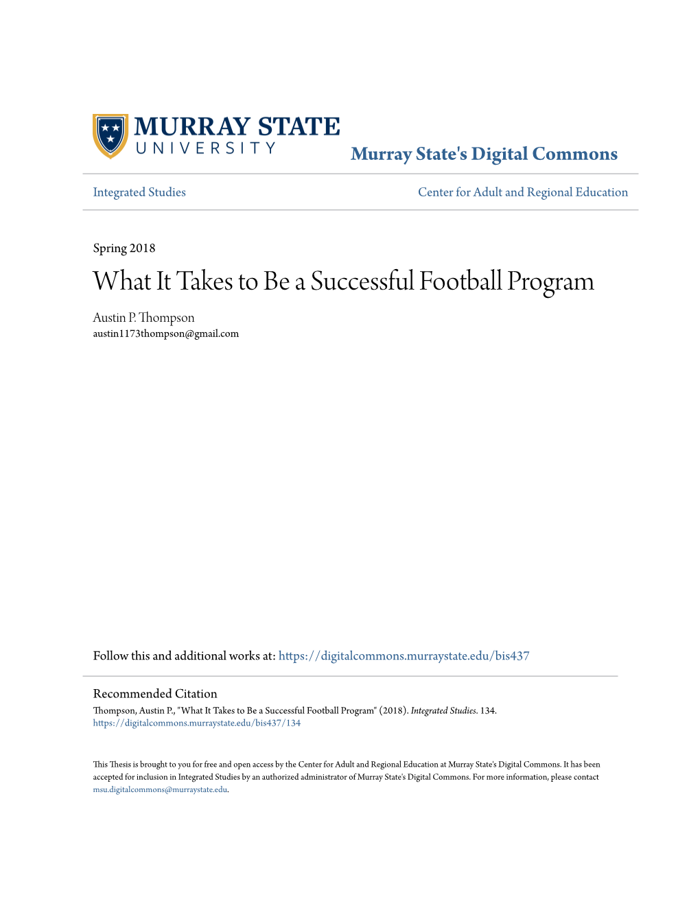 What It Takes to Be a Successful Football Program Austin P