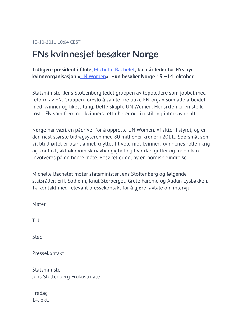 Fns Kvinnesjef Besøker Norge