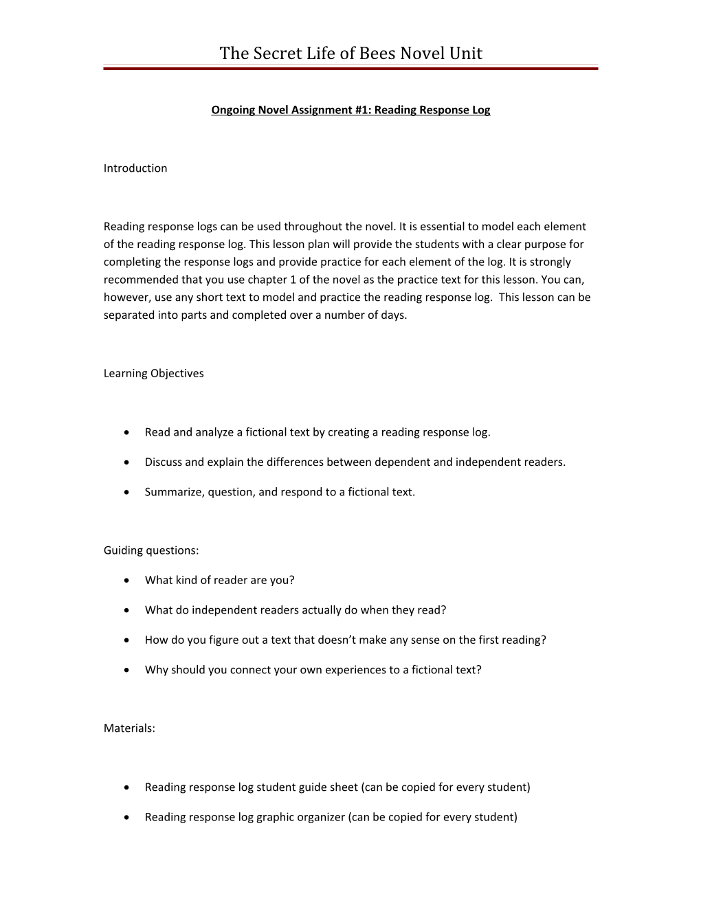 Whole Novel Assignments a Teacher S Guide