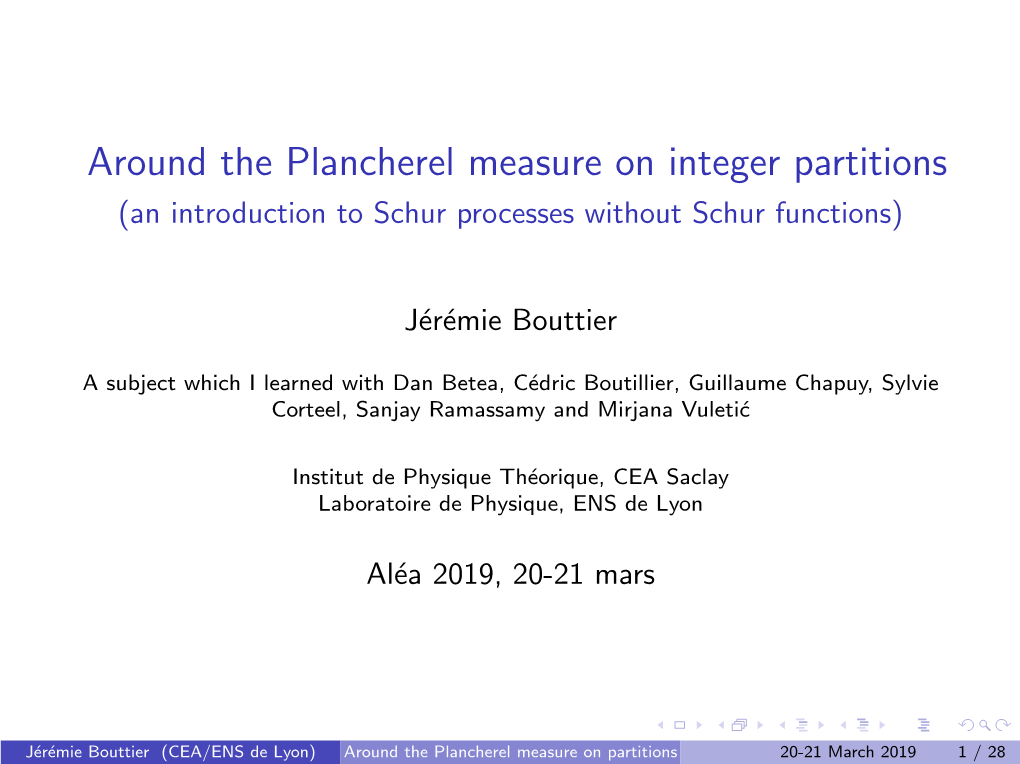 Around the Plancherel Measure on Integer Partitions (An Introduction to Schur Processes Without Schur Functions)