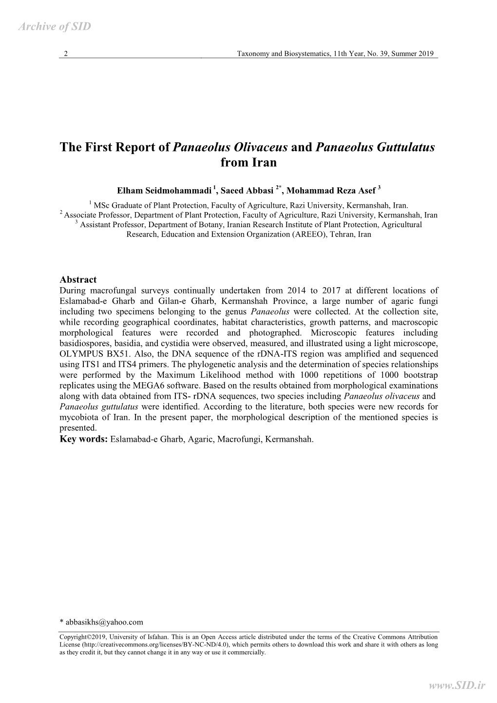 The First Report of Panaeolus Olivaceus and Panaeolus Guttulatus from Iran