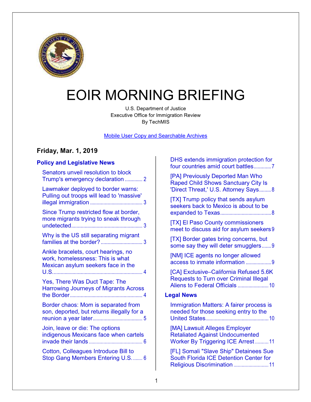 2019 Mar EOIR Morning Briefing