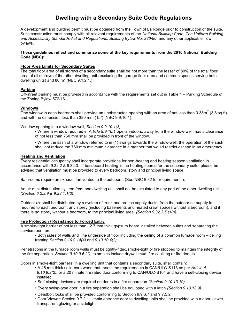 Dwelling with a Secondary Suite Code Regulations