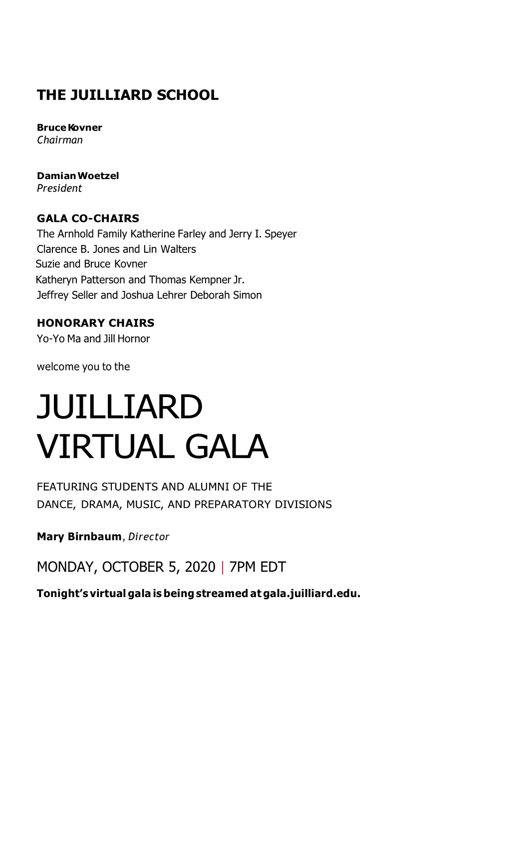 Juilliard Virtual Gala Program