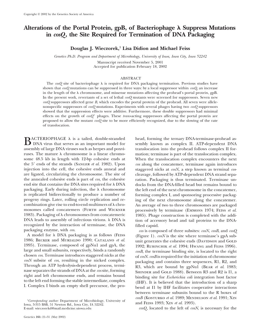 Alterations of the Portal Protein, Gpb, of Bacteriophage Suppress