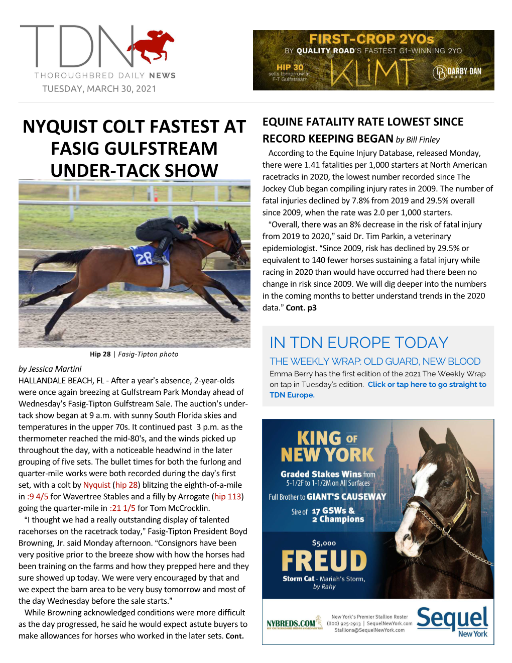 Nyquist Colt Fastest at Fasig Gulfstream Under-Tack Show