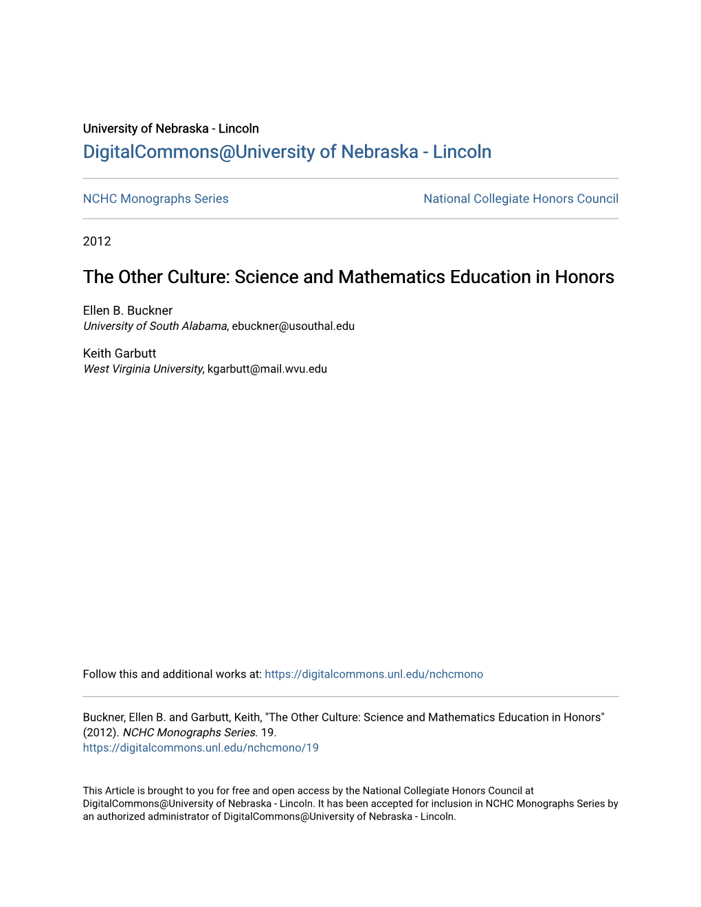 Science and Mathematics Education in Honors