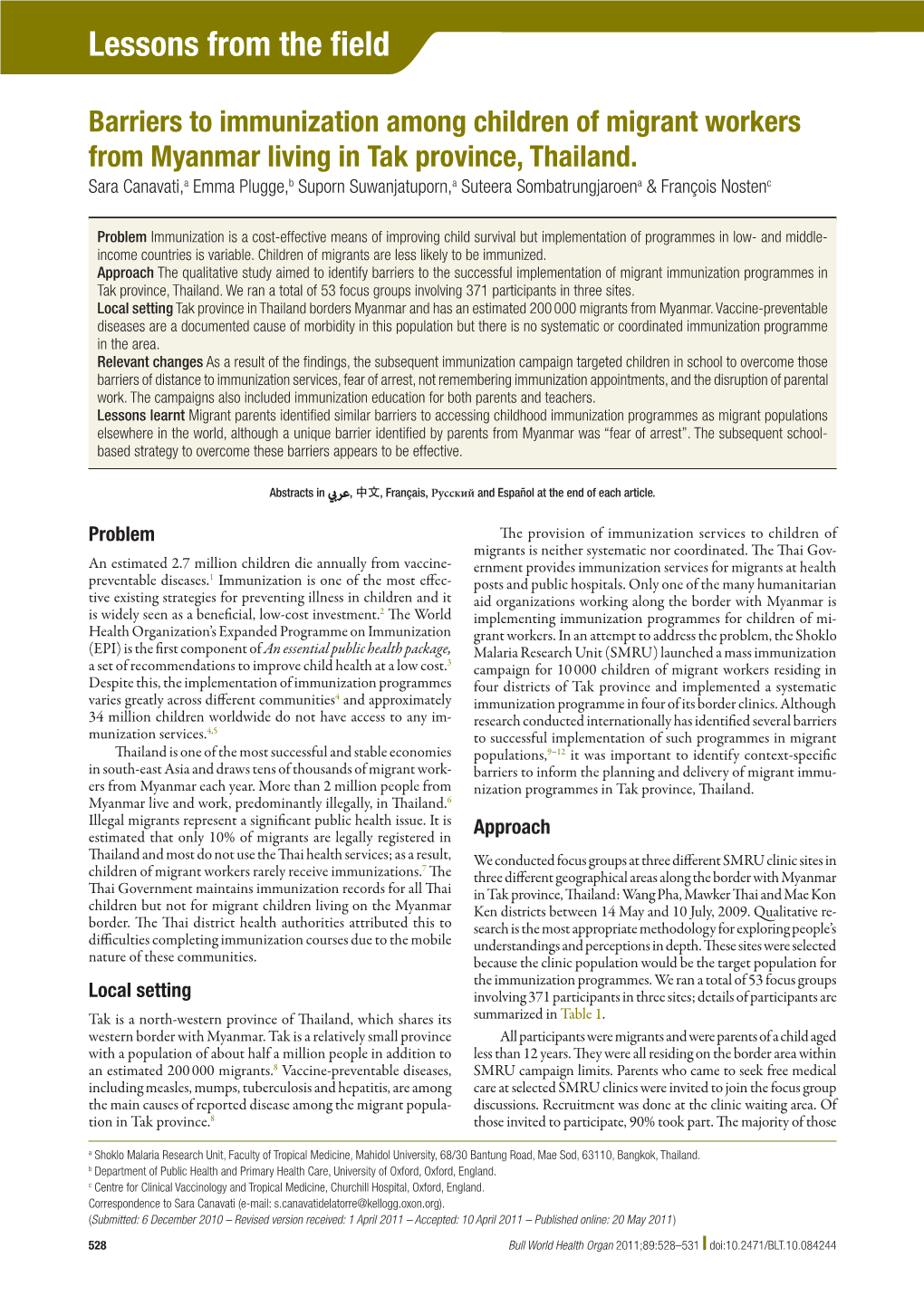 Barriers to Immunization Among Children of Migrant Workers from Myanmar Living in Tak Province, Thailand