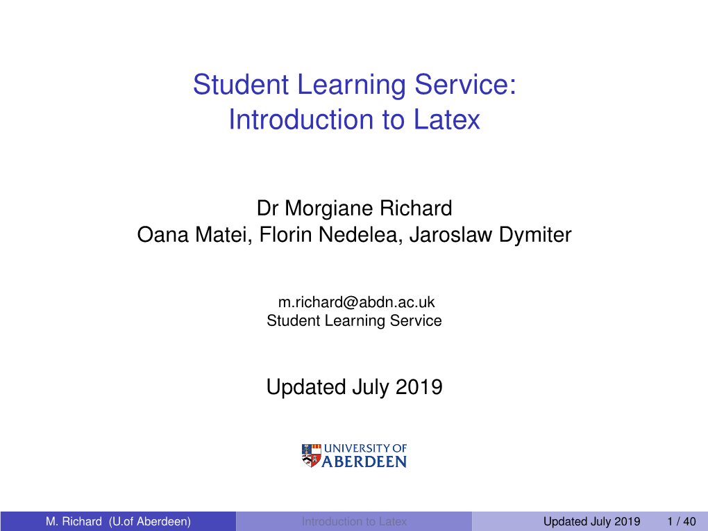 Student Learning Service: Introduction to Latex