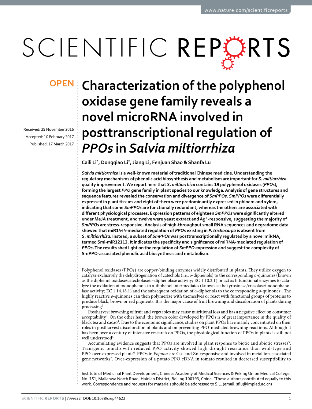 Characterization of the Polyphenol Oxidase Gene Family Reveals a Novel